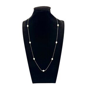 Vintage Iridescent White Beads On A Silver Tone Chain Necklace